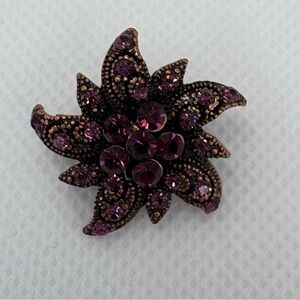 Vintage Antique Copper & Amethyst Purple Rhinestone Starburst Brooch/Scarf Pin